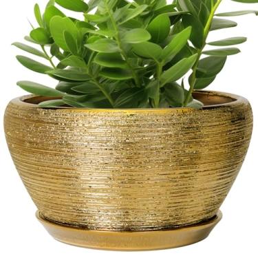 Imagem de Ceramicfor Vaso de cerâmica de 28 cm - Vaso de plantas de interior com orifício de drenagem e pires, vaso grande para plantas ao ar livre, vaso de flores decorativo de meados do século para decoração