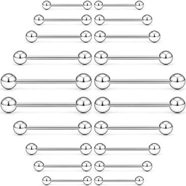 Imagem de SCERRING 20 peças 16G 14G Aço inoxidável externamente roscado língua mamilo cartilagem industrial brinco barra barra barra anel piercing retentor 12-22 mm