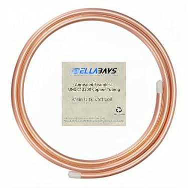 Imagem de BELLA BAYS Tubo de cobre 3/10.2 cm OD x 1.7 cm ID x 5Ft, 99,9% C12200 ASTM B280 Refrigeração ACR Tubing Bobina macia sem costura redonda T2 Tubo de cobre puro para sistema HVAC, geladeiras, indústria,