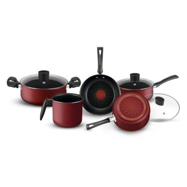 Imagem de Jogo de Panelas Antiaderentes Rochedo Limpa Fácil Vermelho com 5 Peças