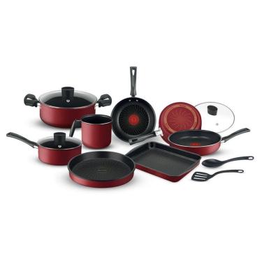 Imagem de Jogo de Panelas Antiaderentes Rochedo Limpa Fácil Vermelho com 10 peças