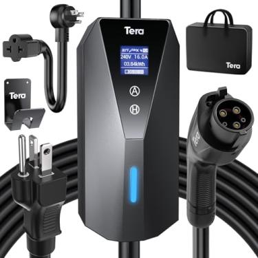 Imagem de Tera Electric Vehicle Charger Portable: Level 2 & 1 J1772 16A 8A 110V 240V ETL NEMA 6-20 Plug Indoor & Outdoor EV Charging Station with NEMA 5-15 Adapter Cord 23FT Cable B08