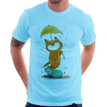 Imagem de Camiseta Raposa Fofinha Na Chuva - Foca na Moda, Azul bebê, GG