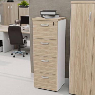 Imagem de Gaveteiro Arquivo Escritório 4 Gavetas Pasta Suspensa Marrom/ Branco