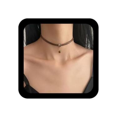 Imagem de Ximdble Colar gargantilha de couro marrom vintage com pingente de girassol, olho de tigre, girassol, colar curto de couro de camurça marrom, boêmio, cordão de camurça, gargantilha para mulheres,