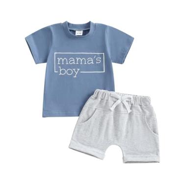 Imagem de Demdzq Roupas de verão para bebês meninos, estampa de letras, manga curta, gola redonda, shorts elásticos para recém-nascidos, Azul fofo, 6-12 Meses