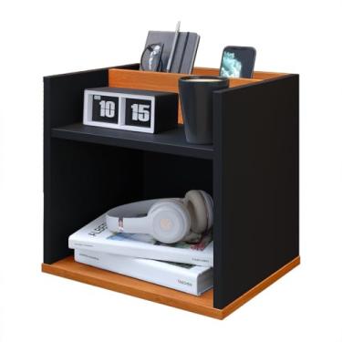 Imagem de Mesa de Cabeceira Madri Quarto Mesinha Apoio Lateral Cama Box Casal Estilo Decoração Retrô 1 Gaveta (Preto)