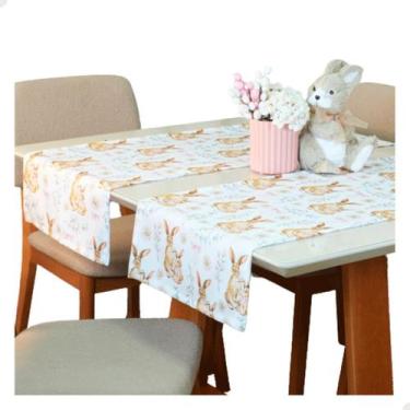 Imagem de Caminho Trilho de Mesa Toalha Páscoa 130x40cm Coelho Decorar - Valle D