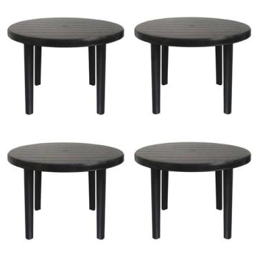 Imagem de Kit 4 Mesas de Plástico Redonda 94cm Preta Desmontável - Plastics