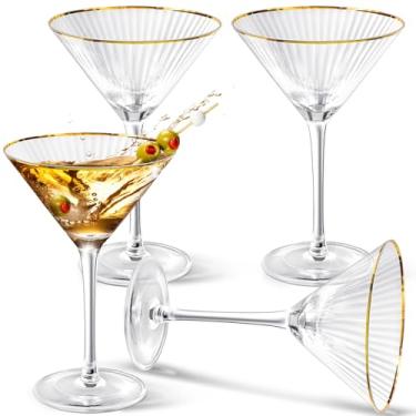 Imagem de Teenyyou Conjunto de 4 copos de martini, elegantes copos de coquetel de 255 g com aro dourado e haste para bar Margarita Whiskey Gin Tequila, presente de inauguração de casa, festa de celebração