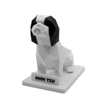 Imagem de Escultura Decorativa Cachorro Shih Tzu com Mancha - 3D Think BR, Preto