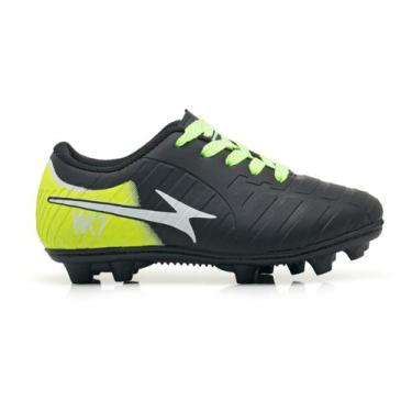 Imagem de Chuteira infantil masculina para campo, antiderrapante, cor preto/verd