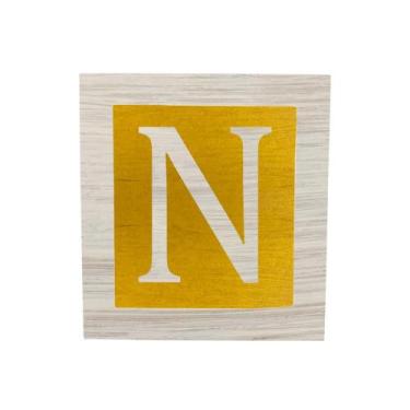 Imagem de Cubo Amarelo Letra Branco com Aplique Festa Chá de Bebê Decoração 8x8x