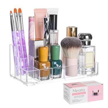 Imagem de MERATIA Organizador de maquiagem de acrílico transparente, 8 compartimentos, expositor de armazenamento de cosméticos para batom, esmalte de unhas, suprimentos de beleza (8 compartimentos