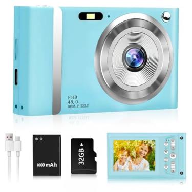 Imagem de TIXINPO Câmera digital infantil de 48 MP, câmera fotográfica FHD 1080p com zoom de 16X, antivibração, LCD de 6.1 cm, câmera pequena compacta para meninas e meninos - Inclui cartão de 32 GB, cordão