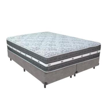 Imagem de Cama Box Queen Cinza + Colchão Black Graphite 32 Molas Ensacadas Anjos