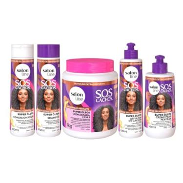 Imagem de Kit SOS Cachos Super Óleos com Shampoo, Condicionador, Ativador, Creme para Pentear 300ml e Cremácara 1Kg Salon Line