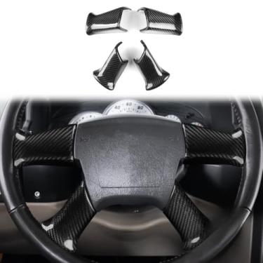 Imagem de 4 peças decoração de botão de volante interior de carro perfil baixo sem furos placa decorativa de fibra de carbono real para Hummer H2 Envoy/Bravada Chevy Silverado/Suburban/Tahoe/Express 2003-2009 a