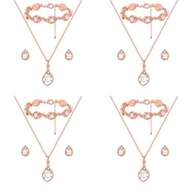 Imagem de Conjunto de joias de dama de honra para casamento, 1-4-6-8 conjuntos de 18k ouro / ouro rosa / banhado a prata pingente de gota pavê colar de pérolas conjunto de pulseira para presente de dama de honra, acessórios de festa de casamento presentes para mulheres e meninas, Zinco Metal Pérola sintética,