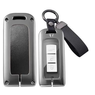 Imagem de HIBEYO Capa Smart Key Fob compatível com Mitsubishi Outlander Sport Eclipse Cross ASX Mirage RVR Lancer Fortis Ex Acessórios Capa de chave de couro de liga com chaveiros - Chaveiro longo preto
