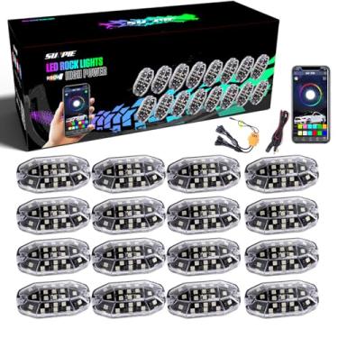 Imagem de SUNPIE 16 pods T15 Luzes de rocha laterais RGBW de alta potência alumínio metal luzes de brilho luzes de poço de roda com aplicativo de telefone modo de voz modo de música para caminhão off-road SUV