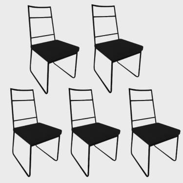 Imagem de Kit 05 Cadeiras Sala de Jantar Escritório Office Stark Industrial Ferro Preto Suede Preto - Ahz Móveis