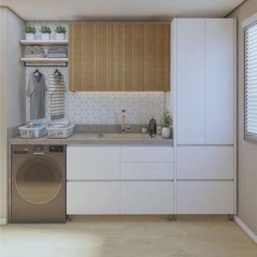 Imagem de Lavanderia Modulada com Armário Aéreo, Armário Multiúso e Balcão 100% Mdf Rainha