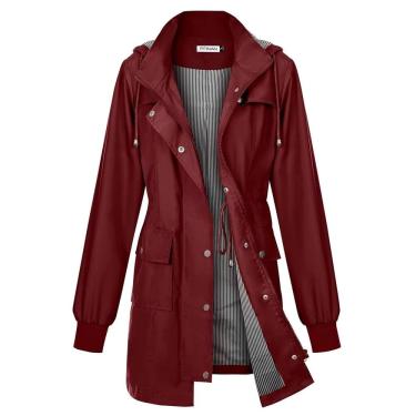 Imagem de Jaqueta de chuva PITINAN Capa de chuva impermeável para mulheres vinho tinto S