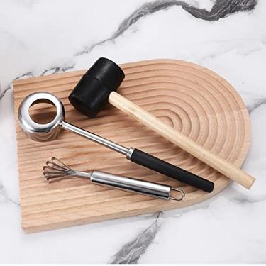 Imagem de Conjunto de 3 abridores de coco de aço inoxidável, conjunto de ferramentas de abertura de cocos jovens e maduros para remover carne com martelo e raspador de aço inoxidável, máquina quebradora de cás