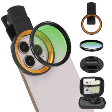 Imagem de Filtro CPL de 52 mm para telefone, lente polarizadora circular de clipe, vidro óptico multi-revestido HD, kit de filtro de lente de câmera compatível com iPhone 16 15 14, Samsung, Google Pixel e