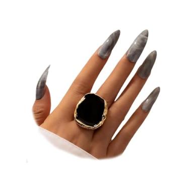 Imagem de Anéis de gotejamento de ouro grosso grande preto CZ esmaltado para mulheres, conjunto de anéis de coquetel de prata cristal grande exclusivo punk geométrico, acessórios para presentes, Metal, Sem