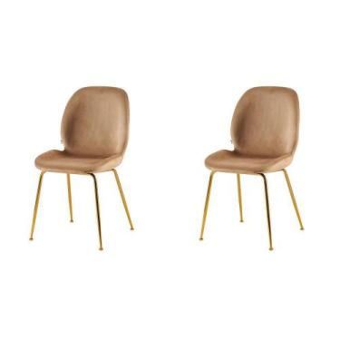 Imagem de Conjunto com 2 Cadeiras Lille Beetle Marrom Base Dourada - Keva