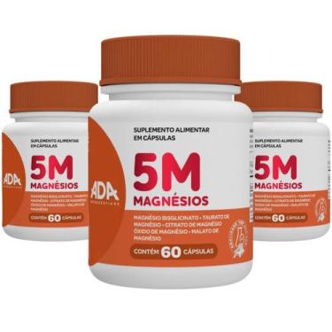 Imagem de Kit 3 Magnésio 5M Puro Quelato Malato Taurato Bisglicitano Óxido Suple