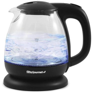 Imagem de Chaleira Elétrica de Vidro 1,0L Sem BPA 1100W, Design Elegante c/ LED Azul, Desligamento Automático - Ferve Água Rapidamente,Elite Gourmet