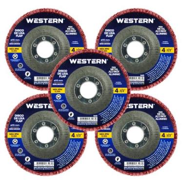 Imagem de Kit 5 Discos Flap De Lixa 4.1/2 Grão Grosso 115mm Lixadeira - Western