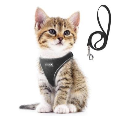 Imagem de Conjunto de arnês e coleira Fida para passear com cães e gatos, preto