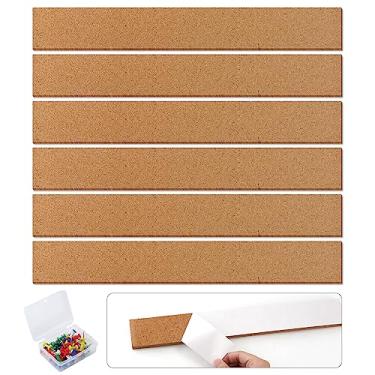 Imagem de 6 tiras de cortiça para quadro de avisos, tiras de quadro de cortiça natural sem moldura autoadesivas para escritório, escola, decoração de casa (1/2 polegada de espessura)