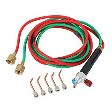 Imagem de FLKQC Kit de solda de micro gás, pequeno tocha de solda com 5 pontas de solda para cilindros de oxigênio, mangueiras – acetileno para joalheiros