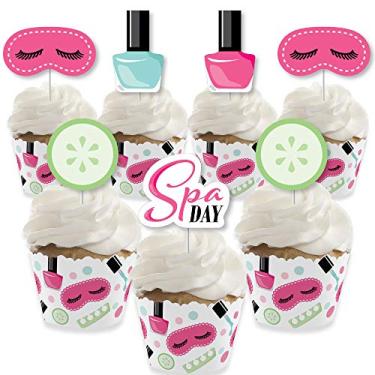 Imagem de Big Dot of Happiness Spa Day – Decoração de cupcake – Kit de embalagem de cupcake e palitos de petiscos – Conjunto de 24