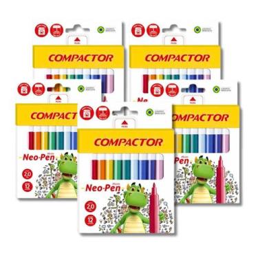 Imagem de Kit 5 Canetinhas Hidrográficas Neo Pen Mirim 12 Cores - Compactor