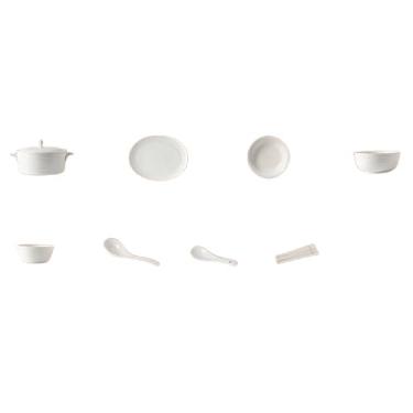 Imagem de Pratos de cerâmica listrados domésticos, talheres de mesa sob o esmalte branco puro - comida para 4 pessoas 31 peças