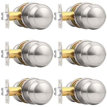 Imagem de Fechaduras de porta de passagem de níquel de cetim Probrico, pacote com 6, Puxador, Door Knob-Style 609, Satin Nickel Knob-609