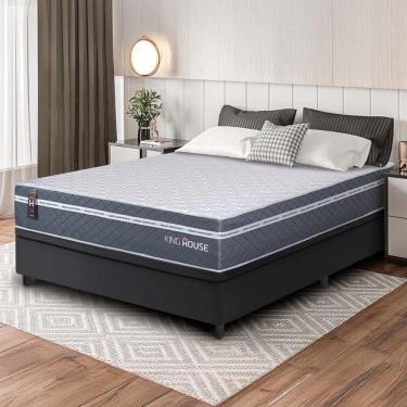 Imagem de Conjunto Box Baú Preto Cairo Cinza Molas Ensacadas Casal 138x188x71 - King House