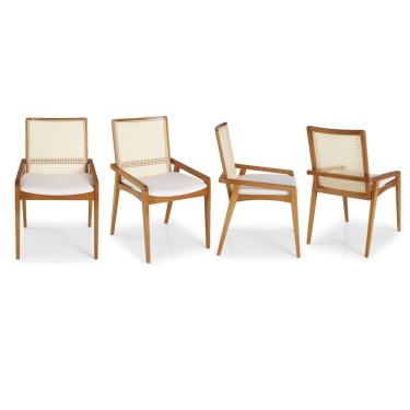 Imagem de Kit 4 Cadeiras Madeira Maciça Encosto Em Tela Assento Estofado Siena Móveis Clement Freijó