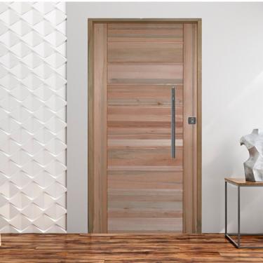 Imagem de Kit Porta De Madeira Pivotante 210X72Cm Batente 11Cm Fechadura 803 Rolete Externa 3B Eucalipto