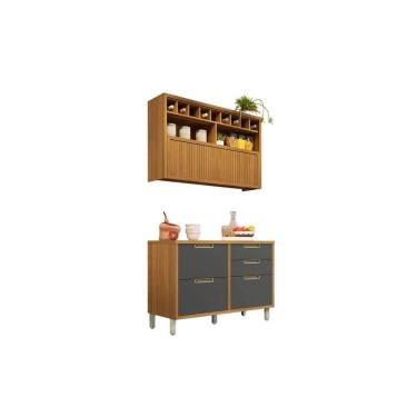 Imagem de Kit De Cozinha 3pçs Nesher Imperatriz 2pçs (balcão + Aéreo) Freijo/grafite - Nesher