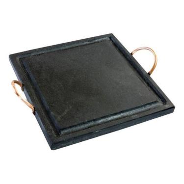 Imagem de Kit 2 Grelha De Pedra Sabão Quadrada 25x25 Cm + 4 Cumbucas Com Suporte De Madeira