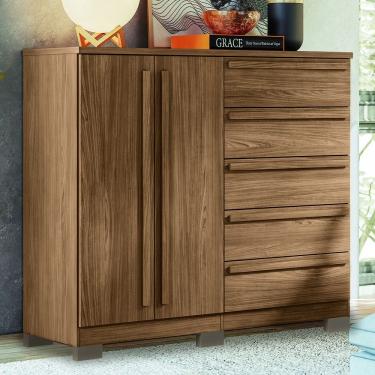 Imagem de Cômoda 2 Portas E 5 Gavetas Com Pés Málaga Gold Santos Andirá Jatoba