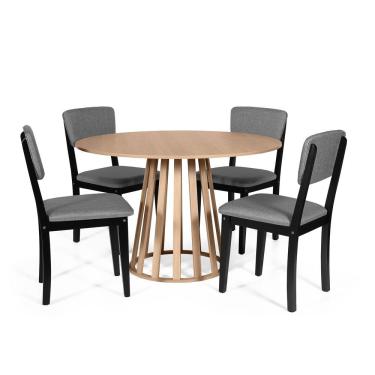 Imagem de Mesa De Jantar Redonda Gabi Jade Com 4 Cadeiras Estofadas Ella Preto/cinza Escuro