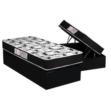 Imagem de Cama Box Baú Solteiro: Colchão Espuma D45 Luckspuma Gran Luck Pró Saúde Duplo + Base Crc Suede Black(88x188)